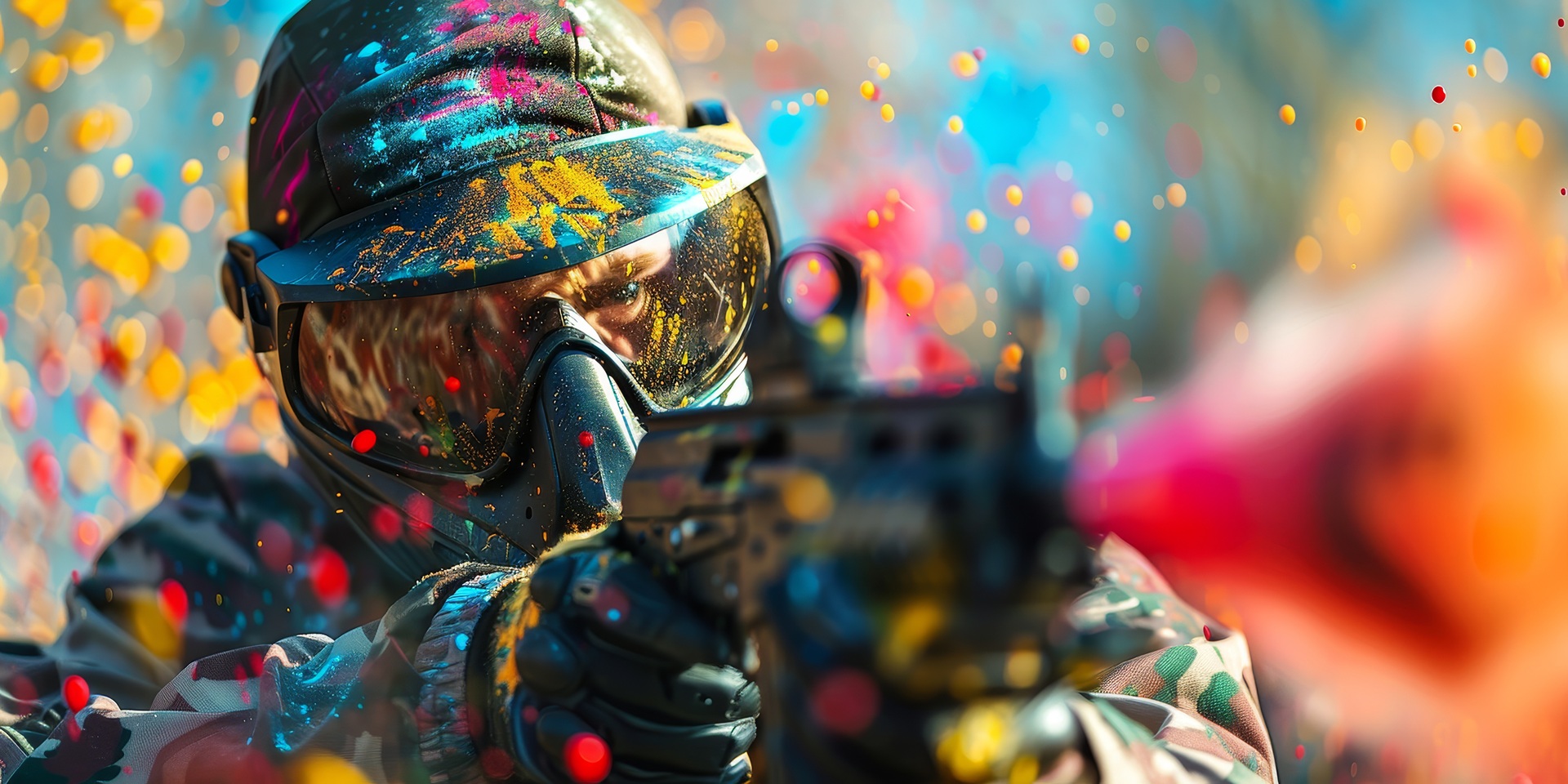 Spieler mit Druckluftwaffen in Farbgefecht
